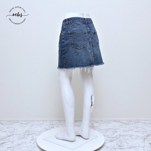 Topshop Moto Cutoff Distressed Pockets Frayed Hem Cotton Denim Mini Skirt - Picture 3 of 10
